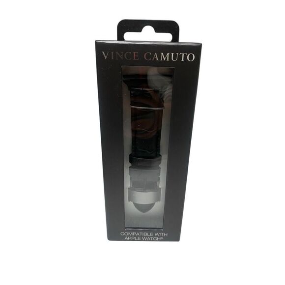 Vince Camuto Men's Black Leather Band Compatible with 42/44/45mm Apple Watch - Picture 1 of 1